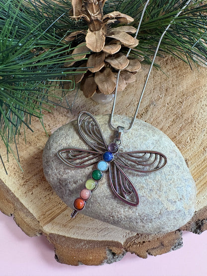 Chakra Dragonfly Pendant on a silver Chain Necklace