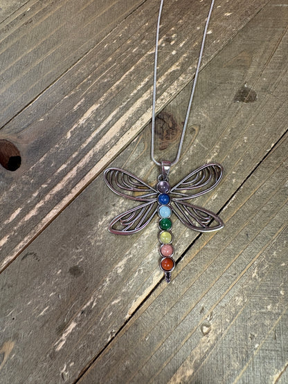 Chakra Dragonfly Pendant on a silver Chain Necklace