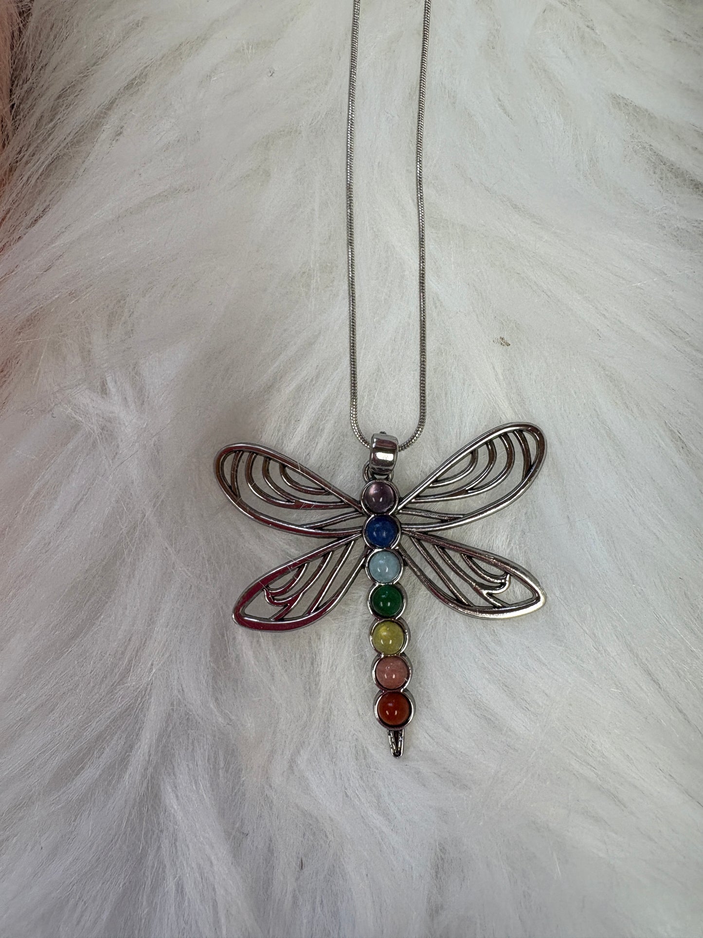 Chakra Dragonfly Pendant on a silver Chain Necklace