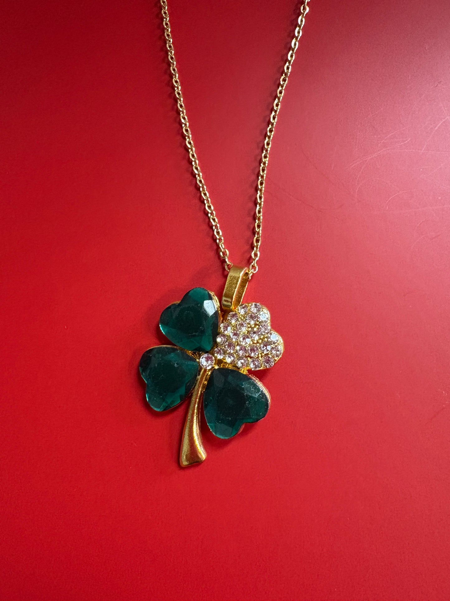 St. Patrick's Day Shamrock Pendant on a gold chain Necklace (3 to choose from)