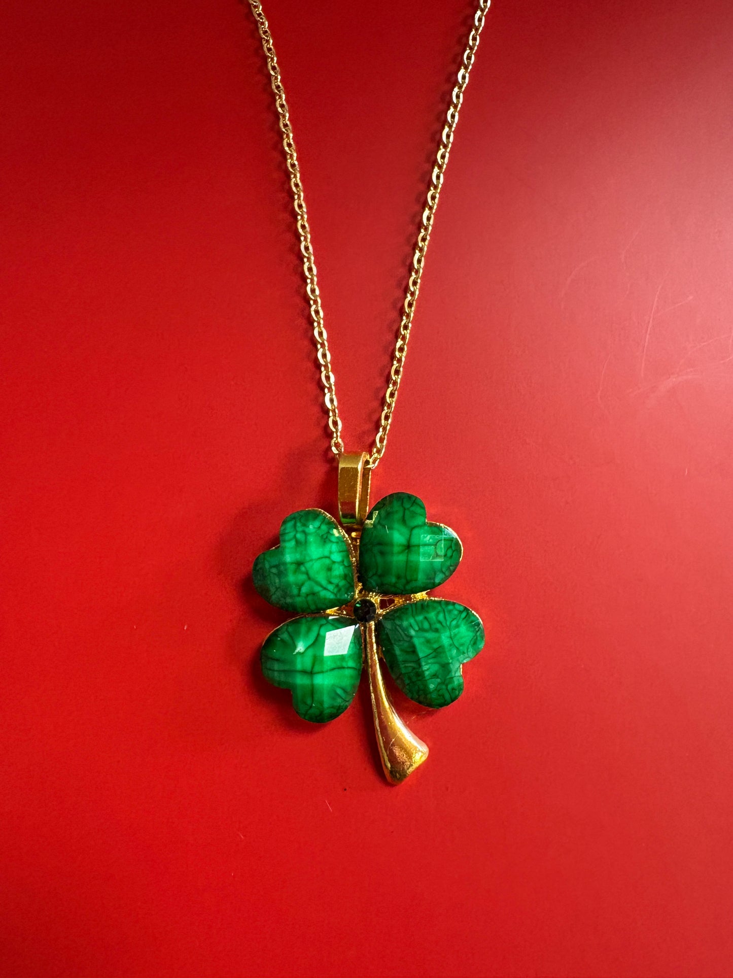 St. Patrick's Day Shamrock Pendant on a gold chain Necklace (3 to choose from)