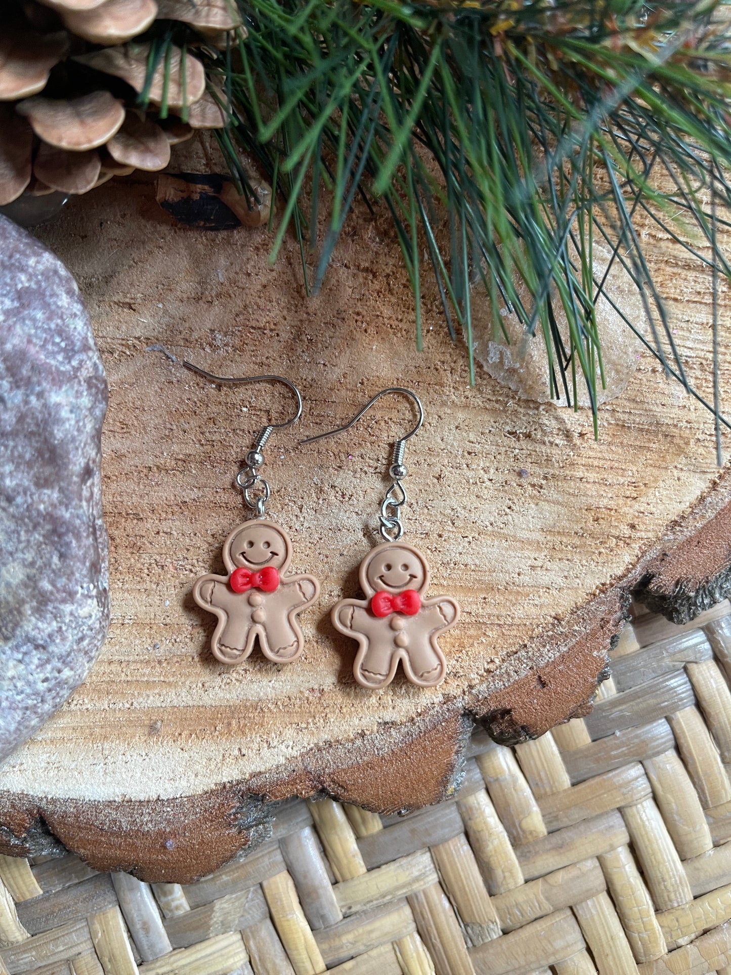 Gingerbread Man with red bow Wire  EarringsPink tiful of LOVE