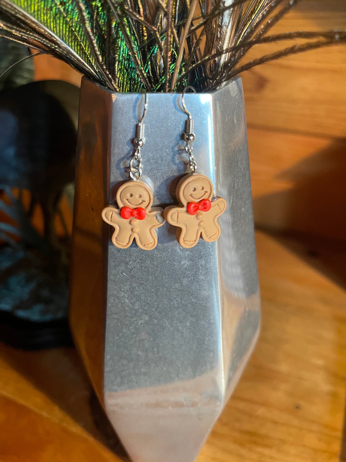 Gingerbread Man with red bow Wire  EarringsPink tiful of LOVE