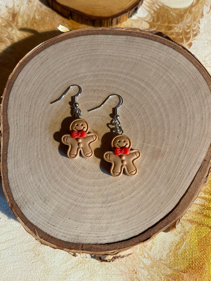 Gingerbread Man with red bow Wire  EarringsPink tiful of LOVE