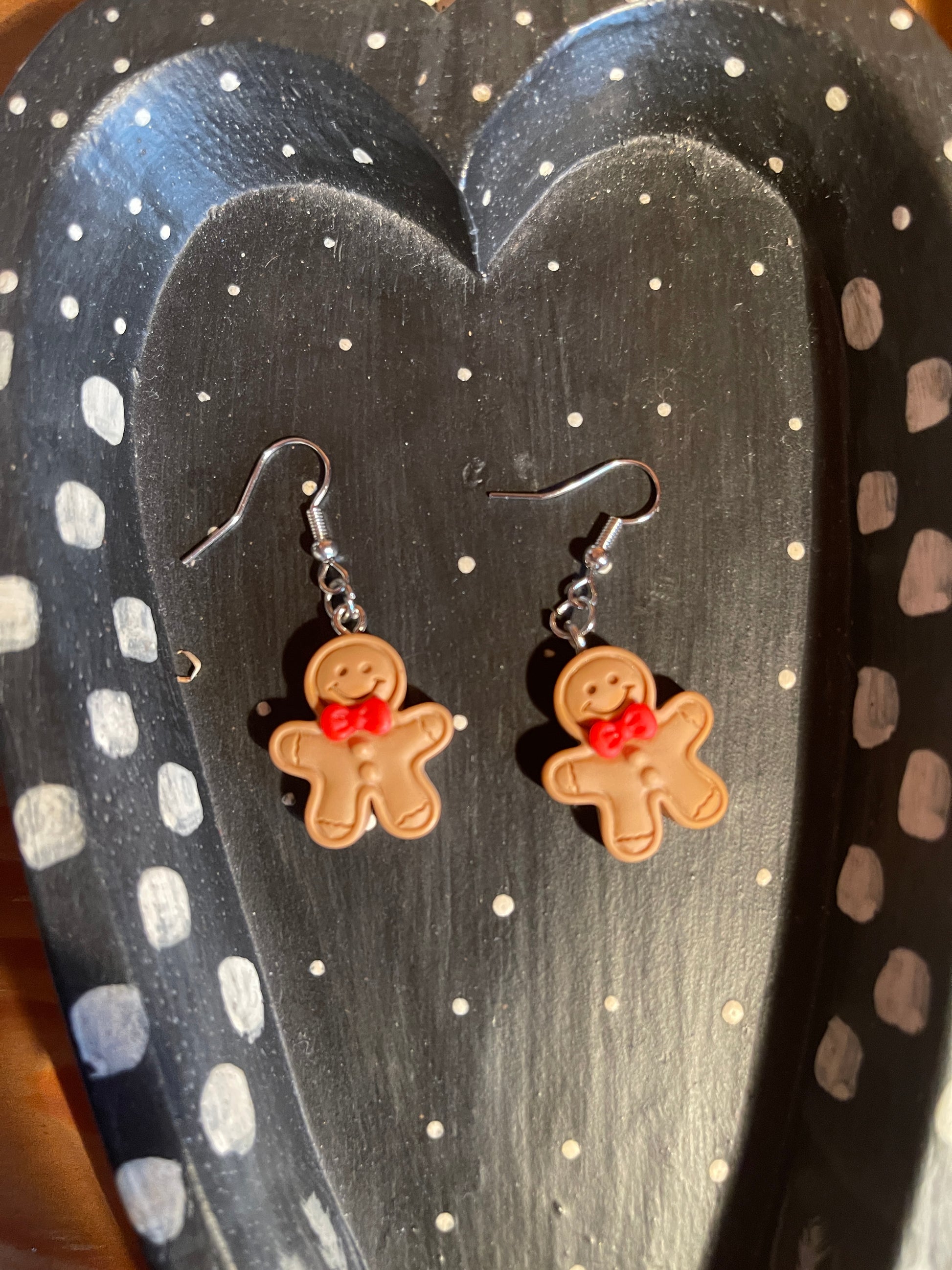 Gingerbread Man with red bow Wire  EarringsPink tiful of LOVE