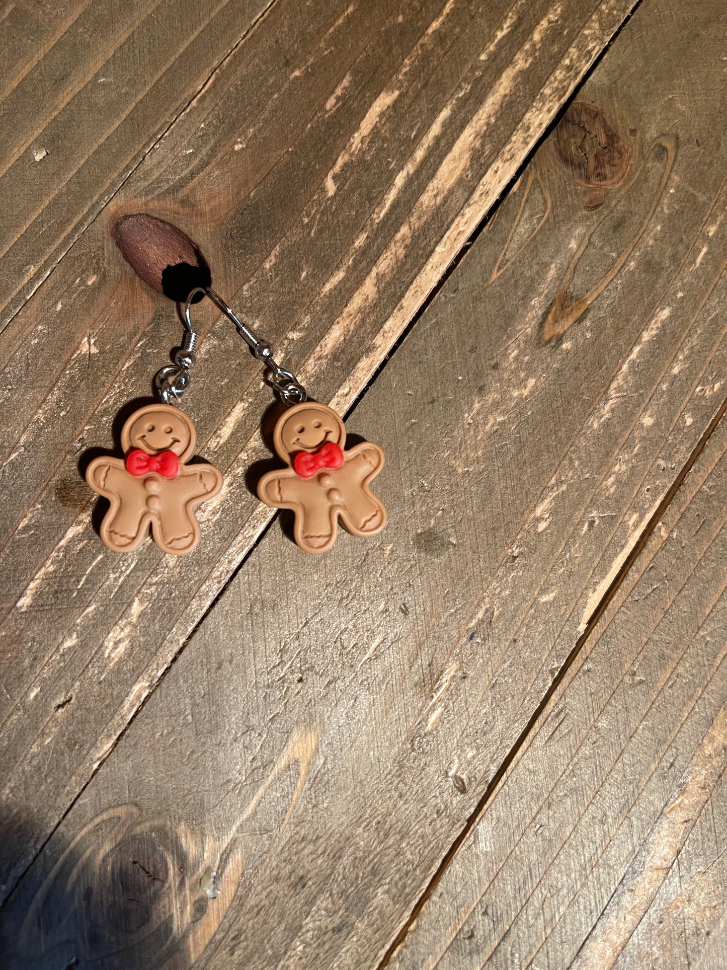 Gingerbread Man with red bow Wire  EarringsPink tiful of LOVE