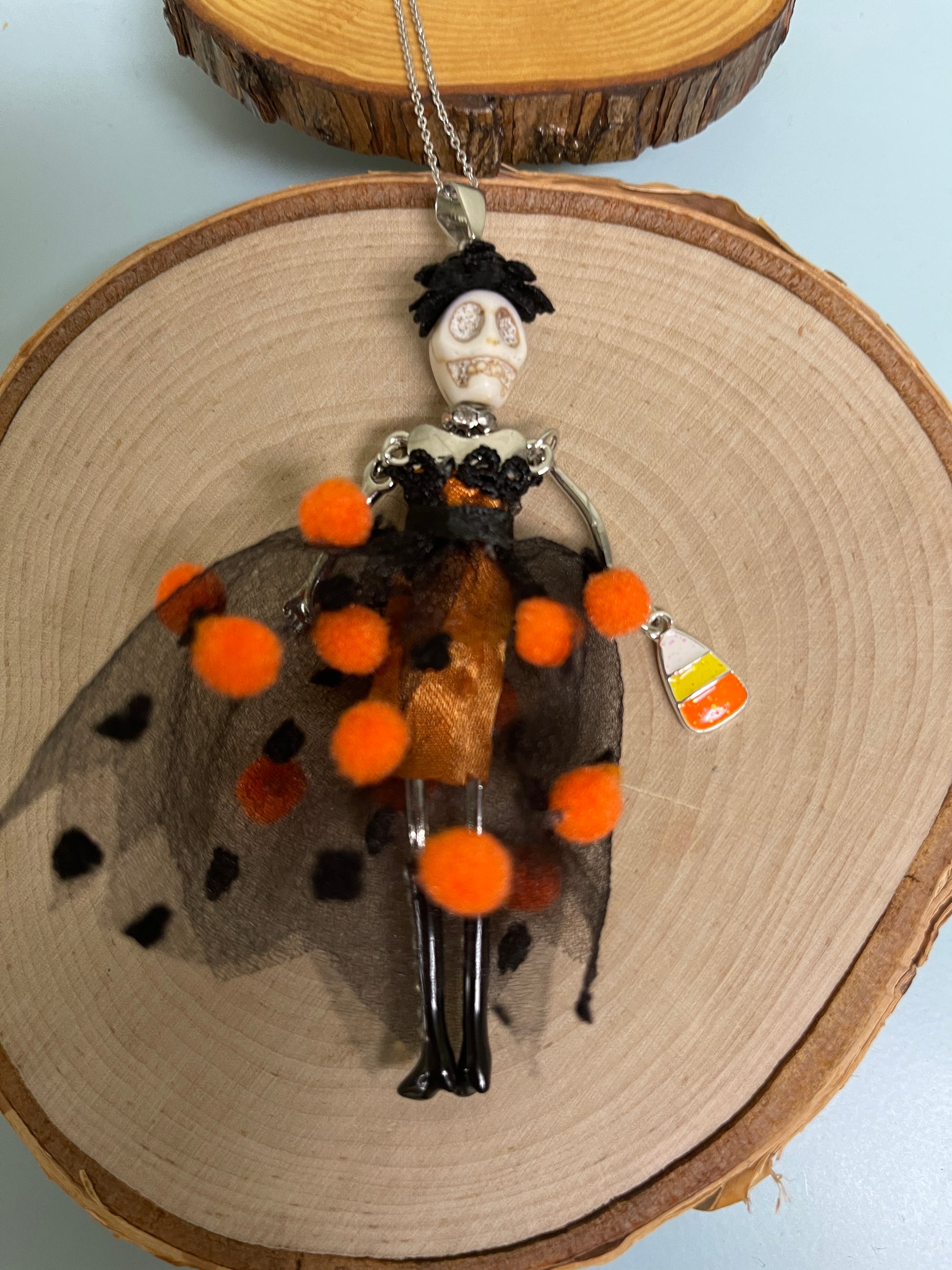 Halloween Pom Doll Dress Pendant on a Silver Chain NecklacePink tiful of LOVE