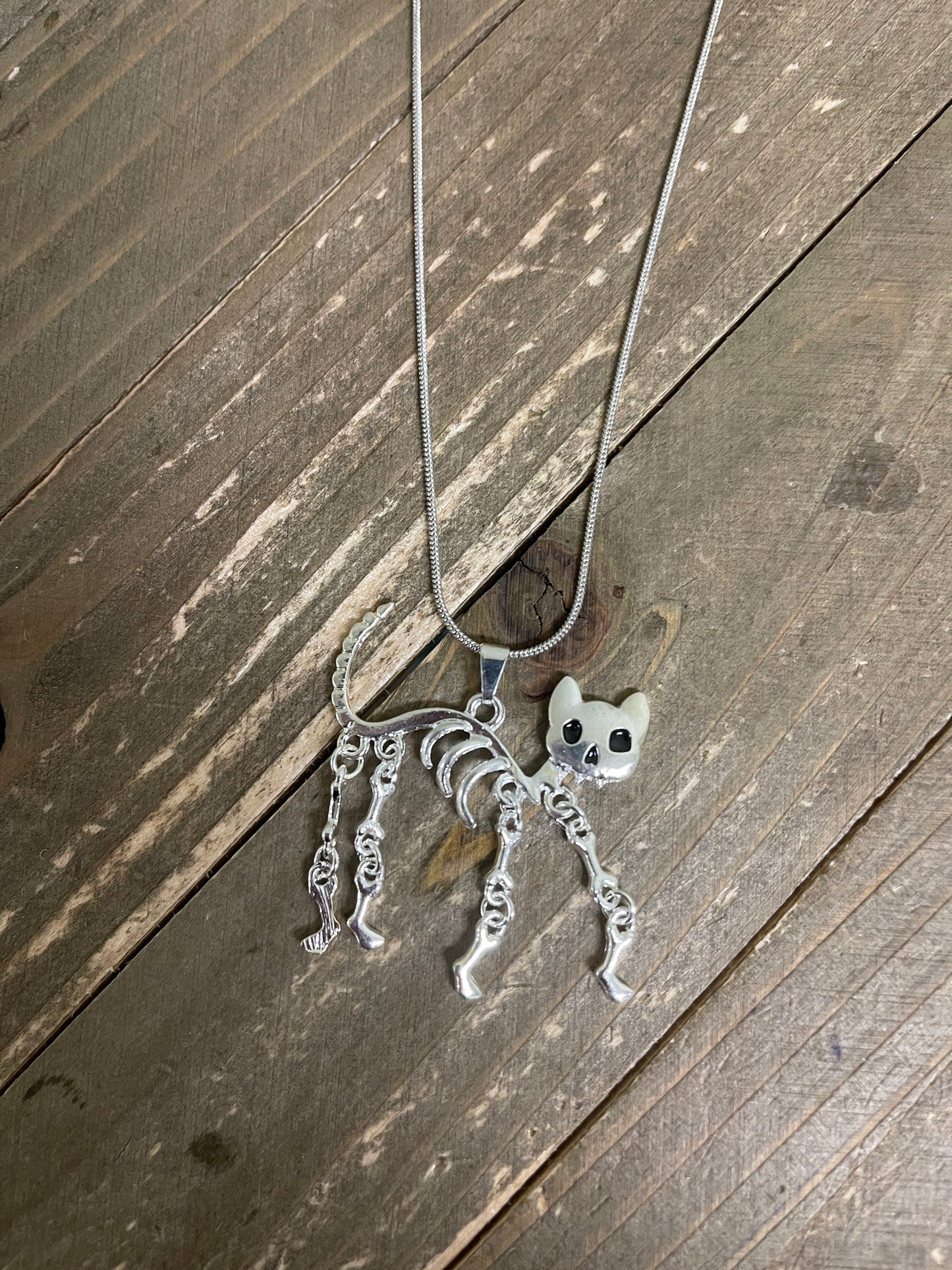 Halloween Skeleton Cat Pendant on a Silver Chain NecklacePink tiful of LOVE