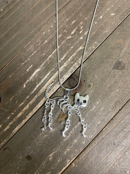 Halloween Skeleton Cat Pendant on a Silver Chain NecklacePink tiful of LOVE