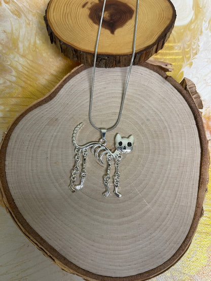 Halloween Skeleton Cat Pendant on a Silver Chain NecklacePink tiful of LOVE