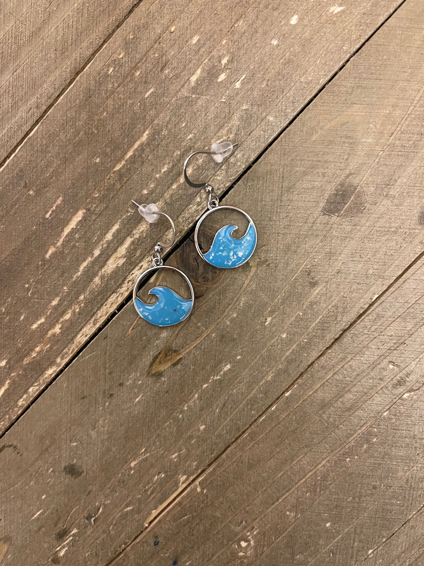 Enamel Baby Blue Wave wire earringsPink tiful of LOVE