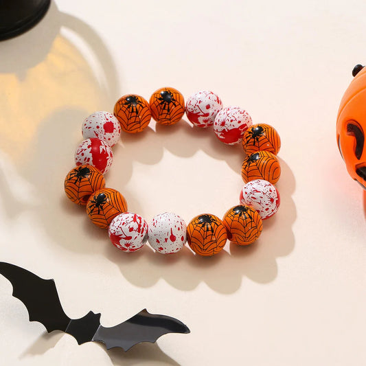 Halloween- Spider and blood splatter Wooden Beaded Elastic/Stretch Bracelet.Pink tiful of LOVE