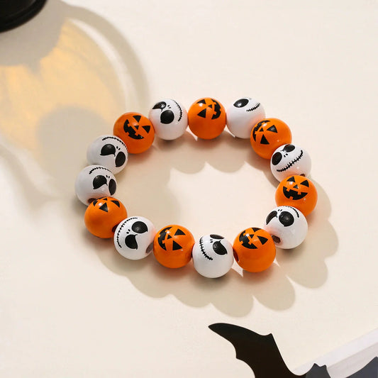 Halloween-pumpkin &amp; Jack's Mask Wooden Beaded Elastic/Stretch BraceletPink tiful of LOVE