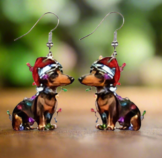 Christmas Dachshund Dog Wire EarringsPink tiful of LOVE