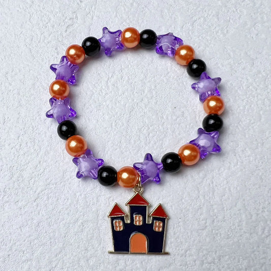 Halloween- Haunted House and Acrylic Beaded Elastic/Stretch BraceletPink tiful of LOVE