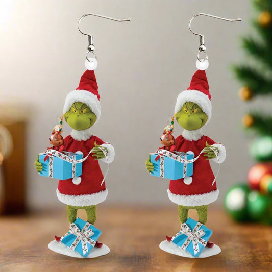 Santa Grinch with presents Wire EarringsPink tiful of LOVE