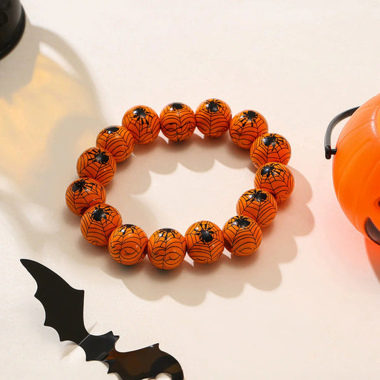 Halloween-Spider Wooden Beaded Elastic/Stretch BraceletPink tiful of LOVE