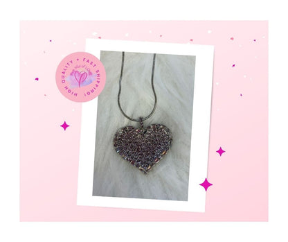 Purple Rhinestone Silver Heart on a silver chain Necklace