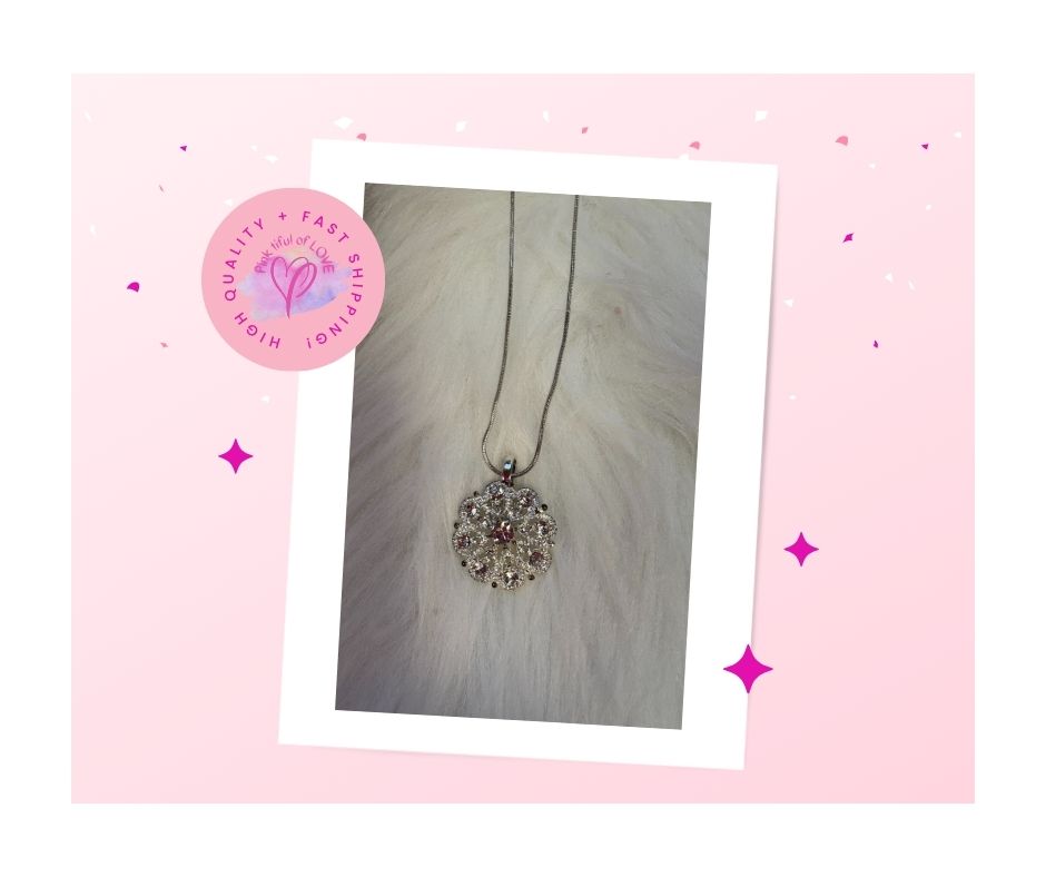 Silver Crystal Rhinestone flower Pendant on a silver chain Necklace