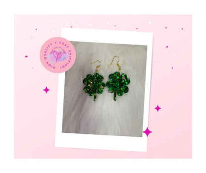 St. Patrick's Day Sequin Four Leaf Clover Earrings