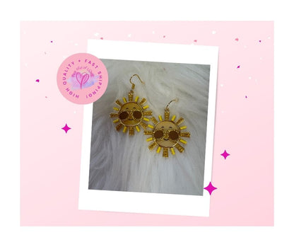 Yellow and Gold Sun with Shades WireEarrings