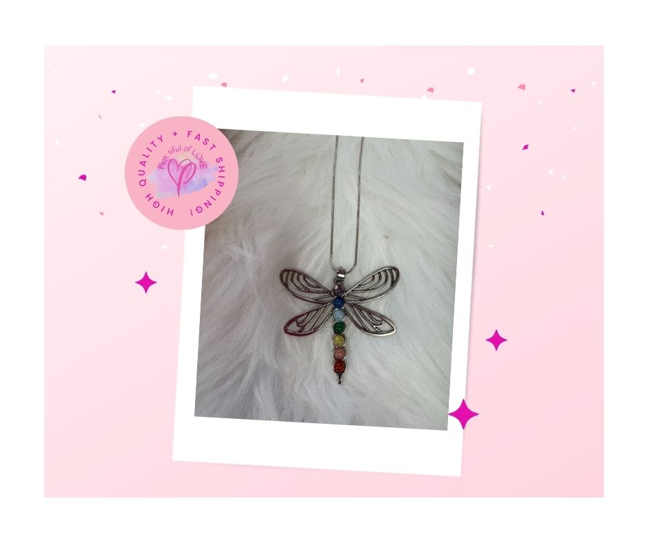 Chakra Dragonfly Pendant on a silver Chain Necklace