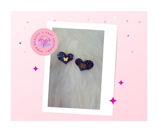 Purple Glitter Heart Stud Earrings