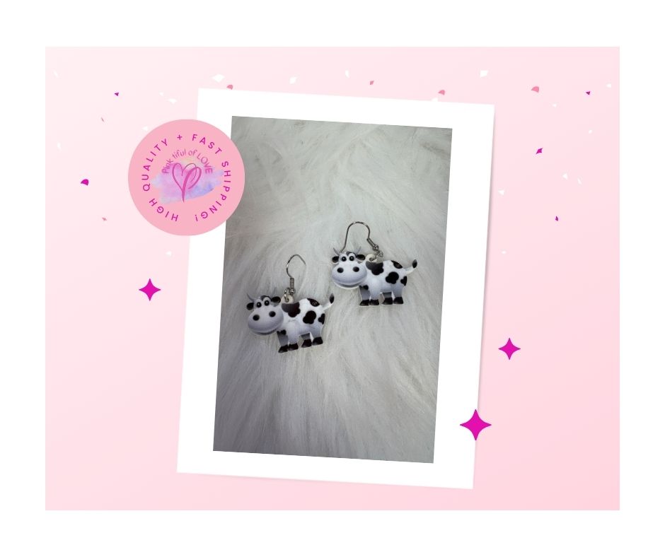 Acrylic Dairy Cow Wire Earrings