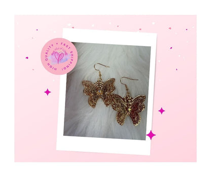 White Rhinestone Gold Butterfly Wire Earrings