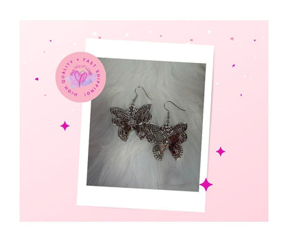 White Rhinestone Silver Butterfly Wire Earrings