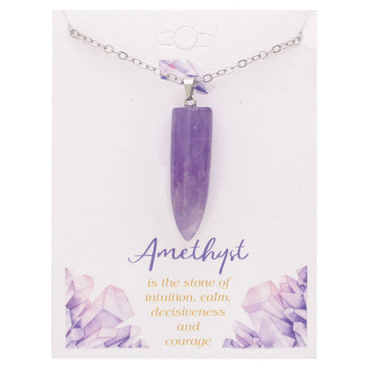 Amethyst Stone Spike Pendant on a Silver Chain Necklace