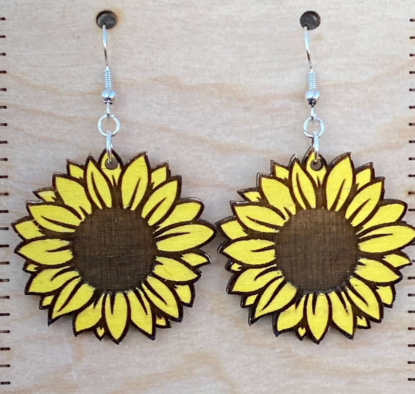 Sunflower Hand Painted Wooden Wire EarringsPink tiful of LOVE