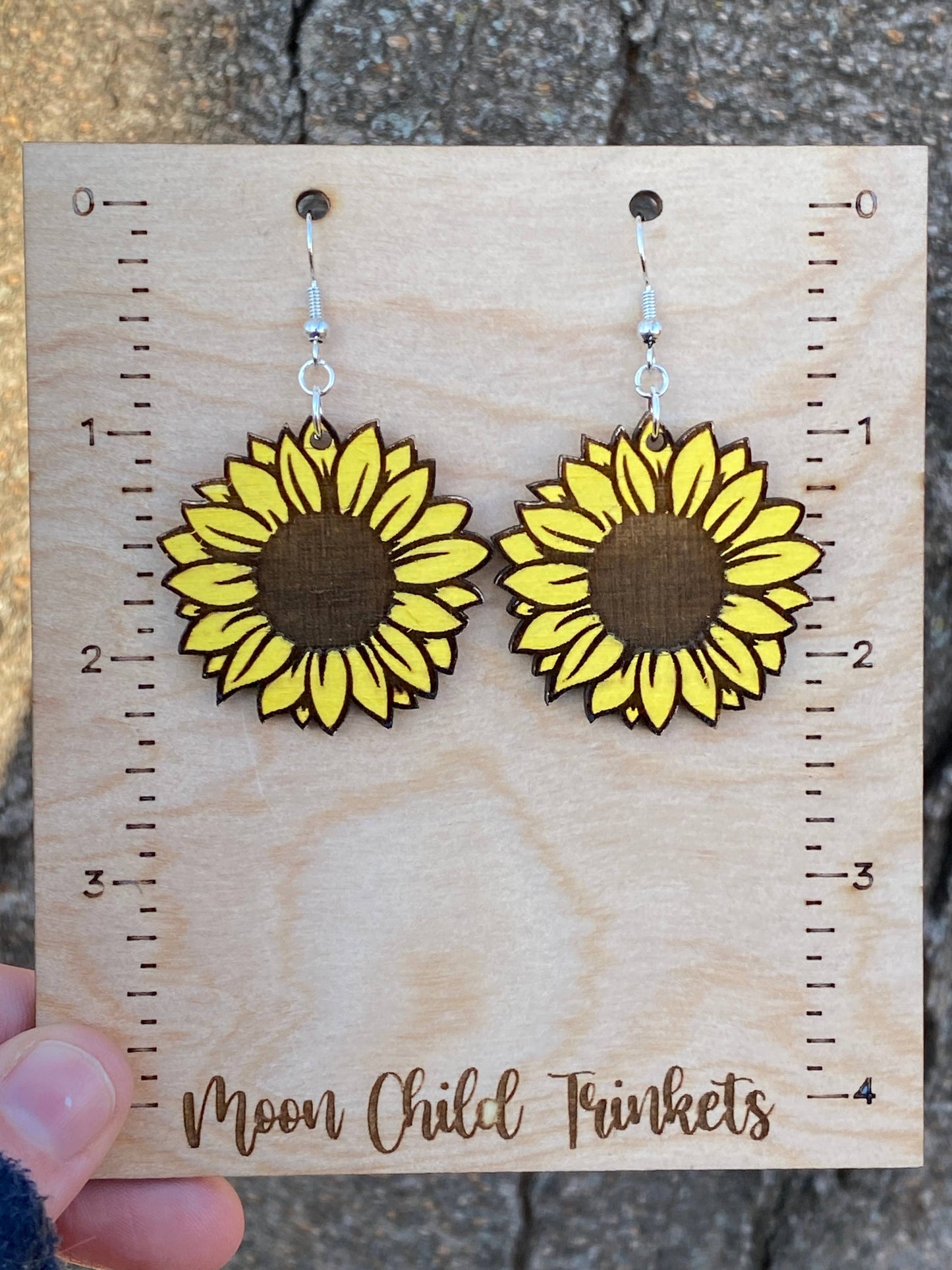 Sunflower Hand Painted Wooden Wire EarringsPink tiful of LOVE