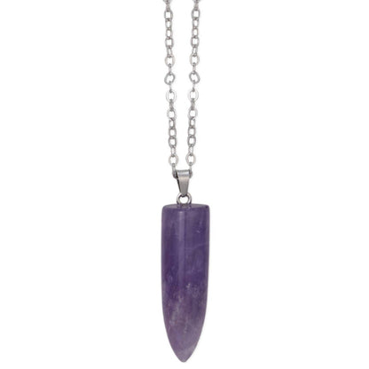 Amethyst Stone Spike Pendant on a Silver Chain Necklace