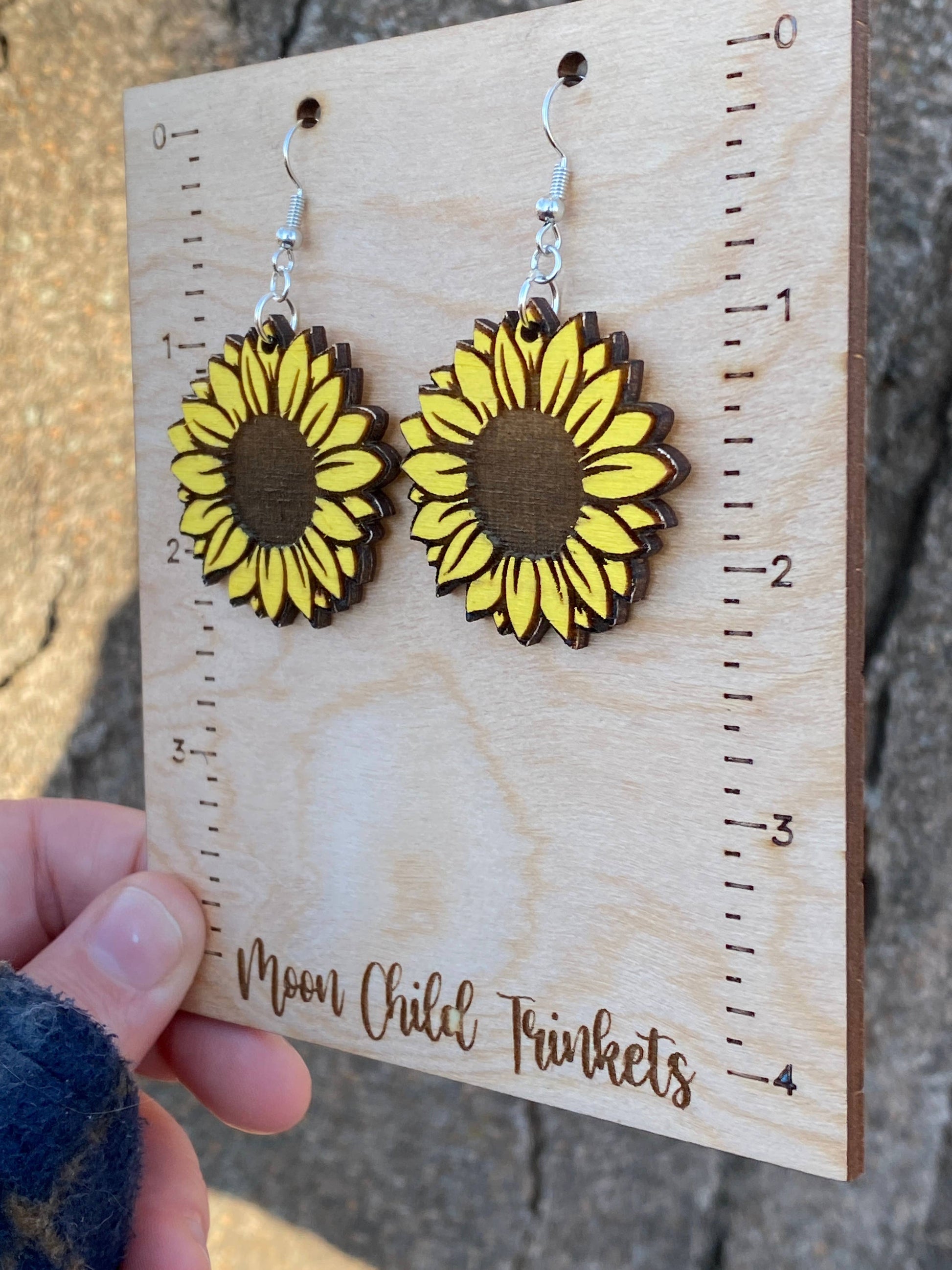 Sunflower Hand Painted Wooden Wire EarringsPink tiful of LOVE