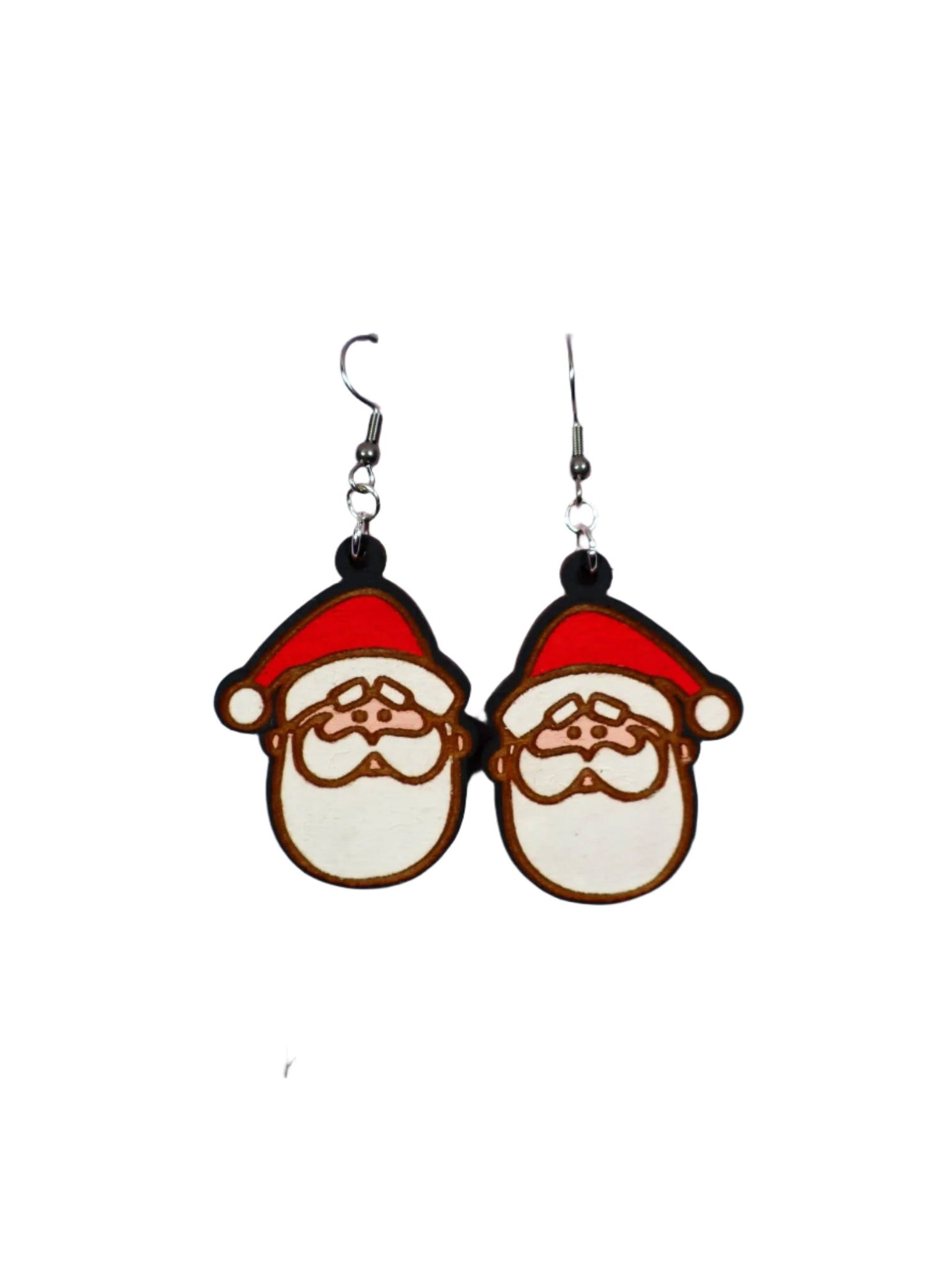 Santa Claus Hand Painted Wooden Wire EarringsPink tiful of LOVE