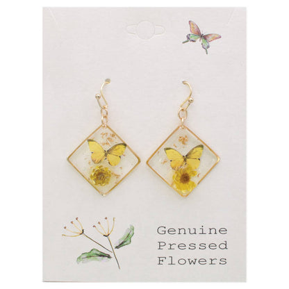 Sunny Garden Butterfly Dried Flower Wire Earrings