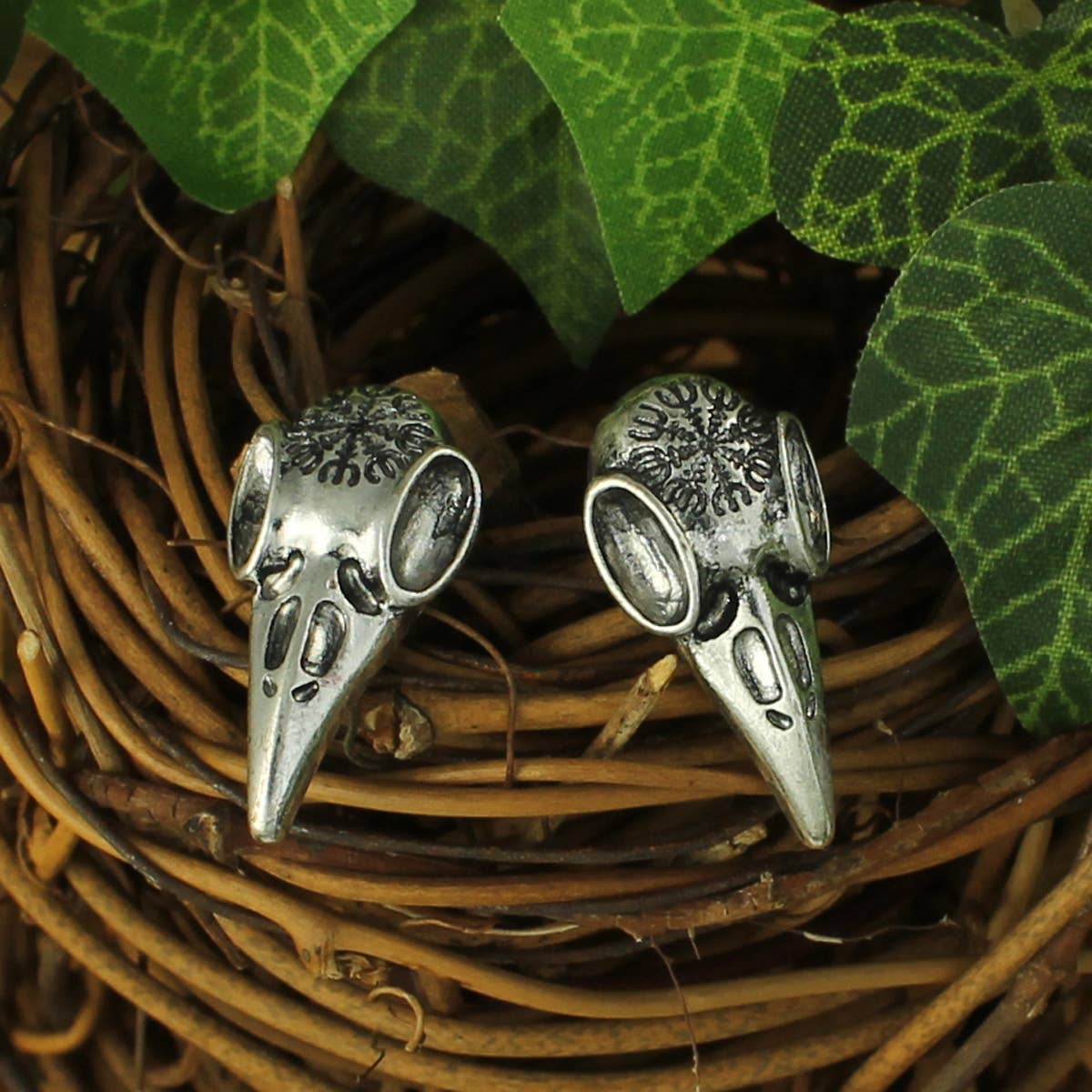 Mystical Silver bird skull post EarringsPink tiful of LOVE