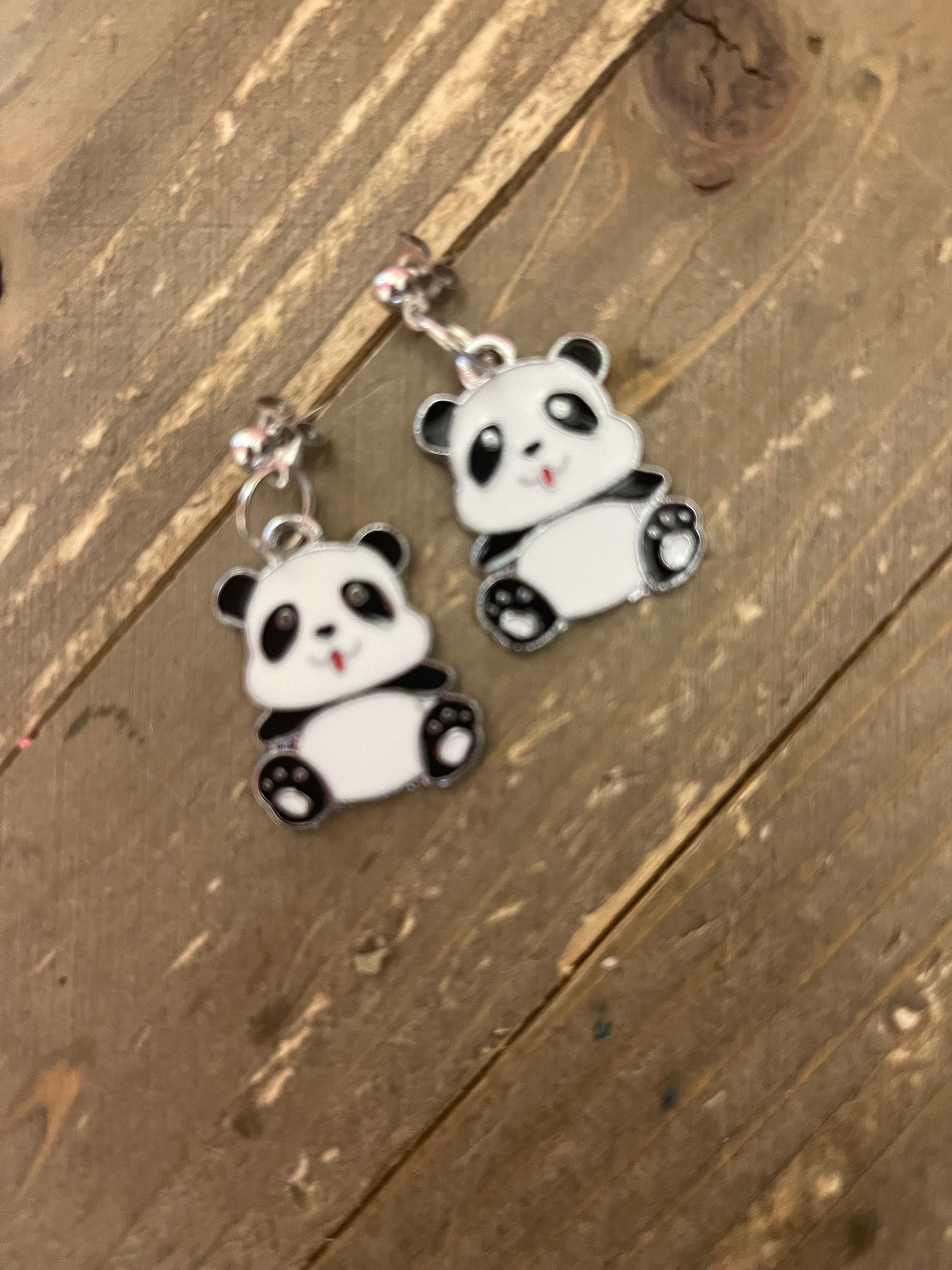 Panda Bear Ball Post earrings; adorable metal panda charmPink tiful of LOVE