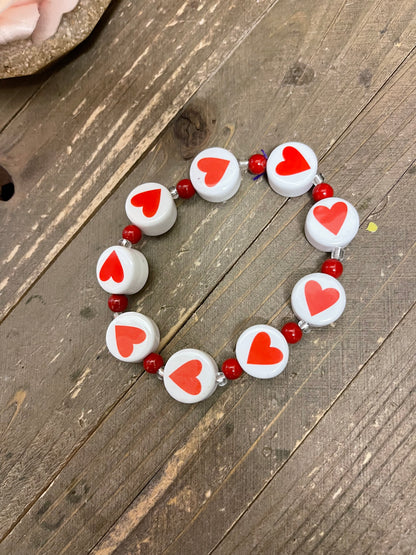 Red and White Ceramic Heart-1 Bead Elastic/Stretch BraceletPink tiful of LOVE