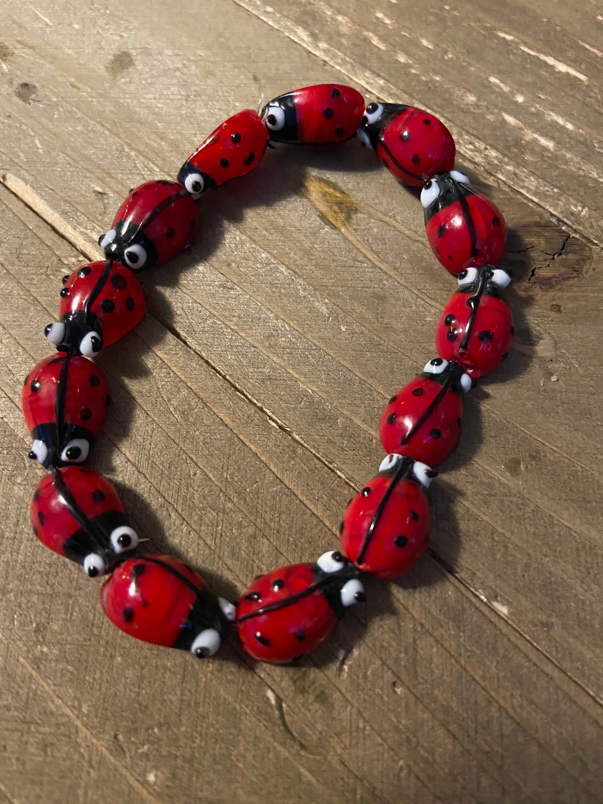 Glass Ladybug Beaded Elastic Bracelet - Add a Whimsical Touch to Your Spring Look - Handcrafted Fashion JewelryPink tiful of LOVE